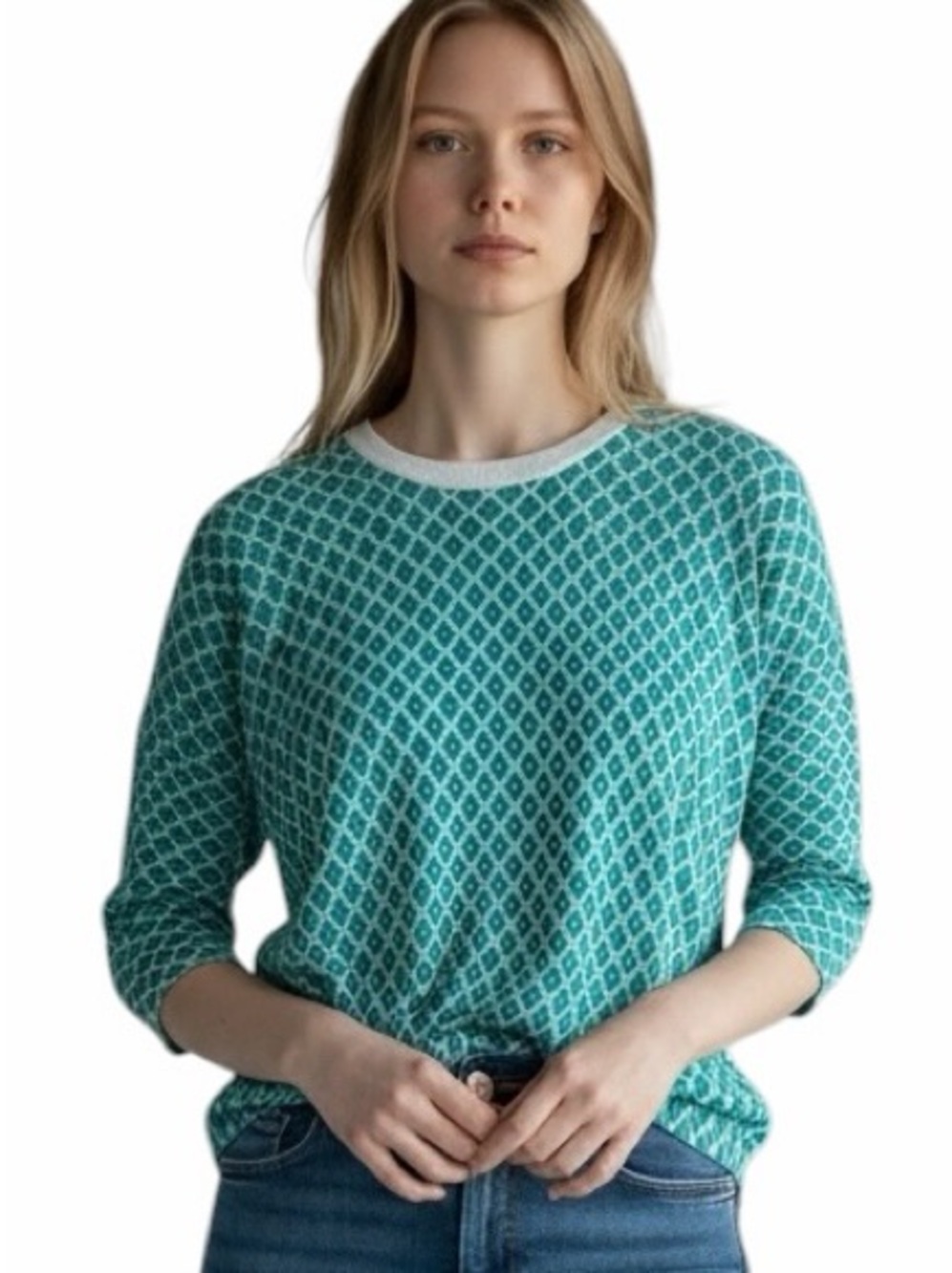 Old Navy•Teal White Geometric Knit Top